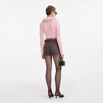 Pink Fur Collar Cardigan