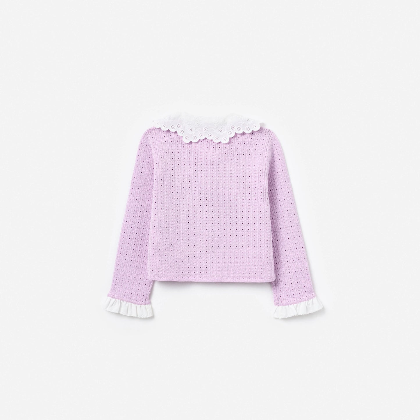 Pink Pointelle Ribbed Knit Cardigan