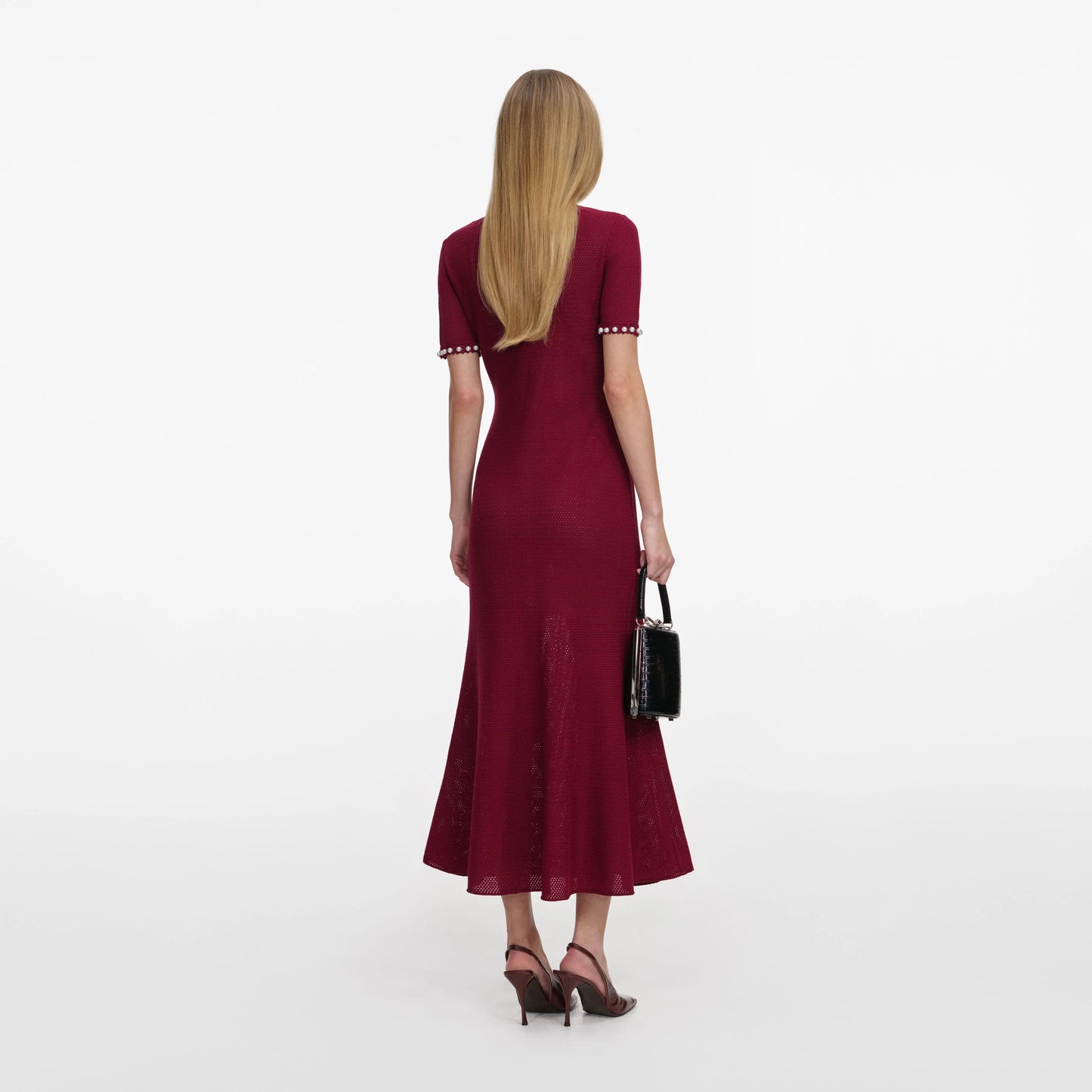 Burgundy Pearl Knit Midi Dress