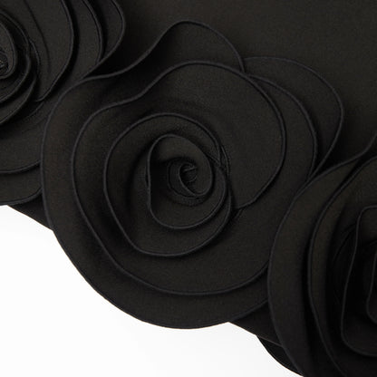 Black Crepe 3D Flower Mini Dress