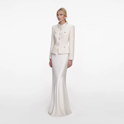 Cream Boucle Collared Maxi Dress