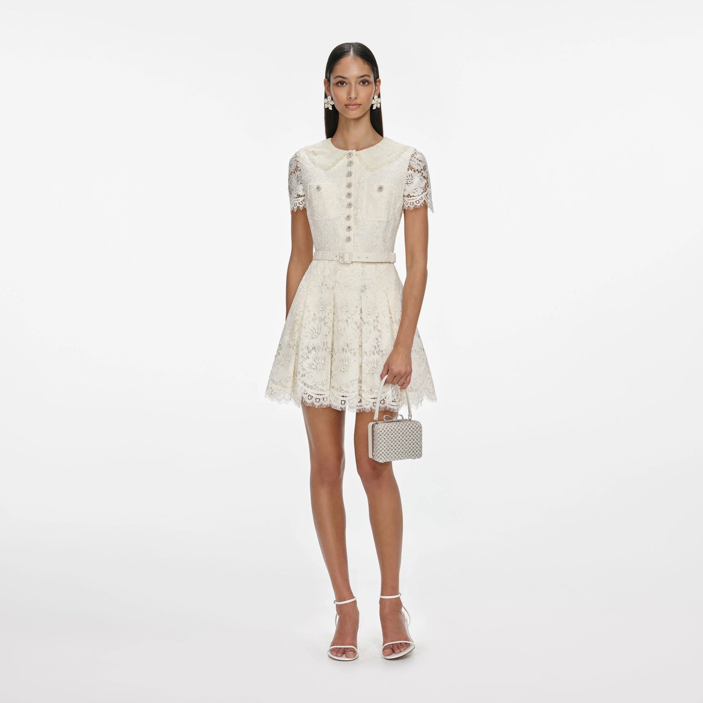 Cream Floral Lace Mini Dress