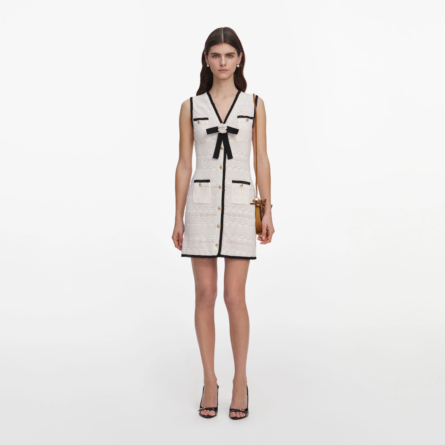 White Pointelle Knit Mini Dress