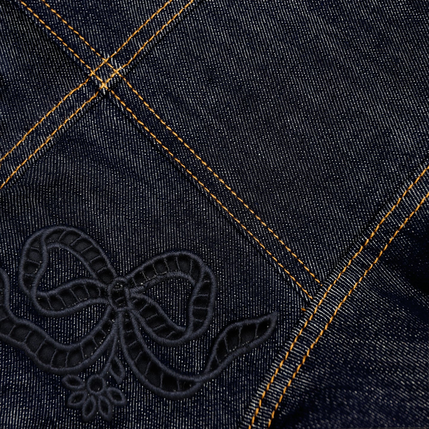 Indigo Denim Bow Embroidered Mini Dress