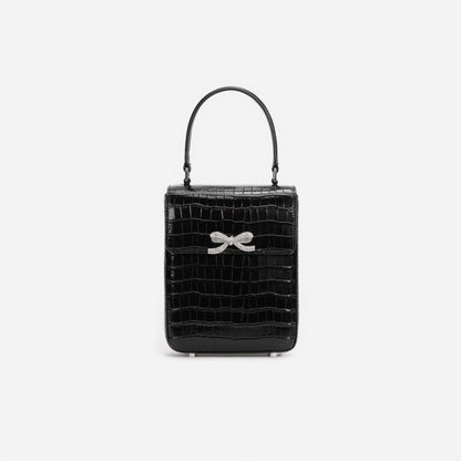 Black Croc Leather Structured Mini Bag