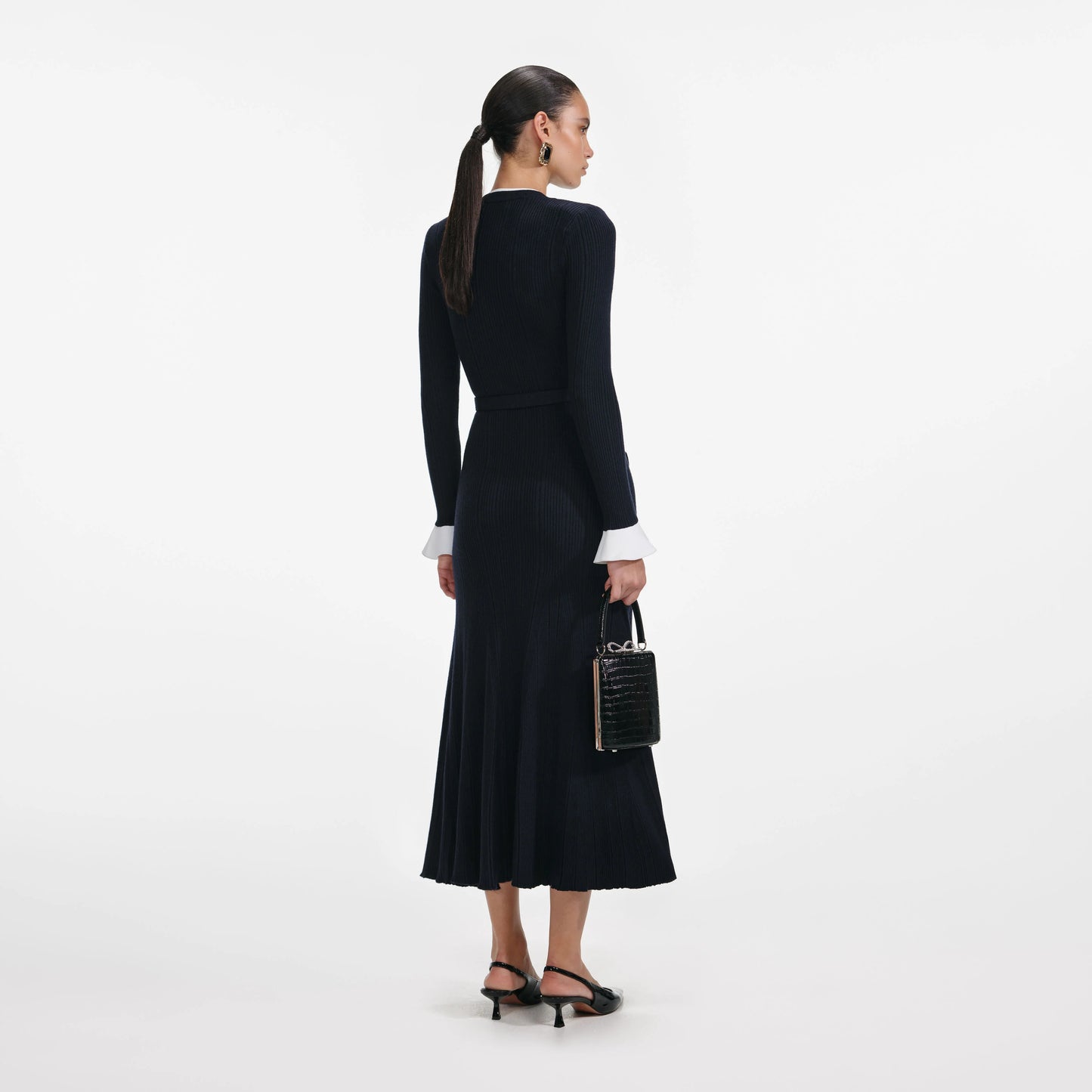 Navy Viscose Knit Midi Dress