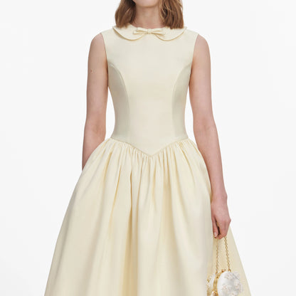 Yellow Taffeta Collared Midi Dress