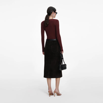 Brown Contrast Lace Knit Top
