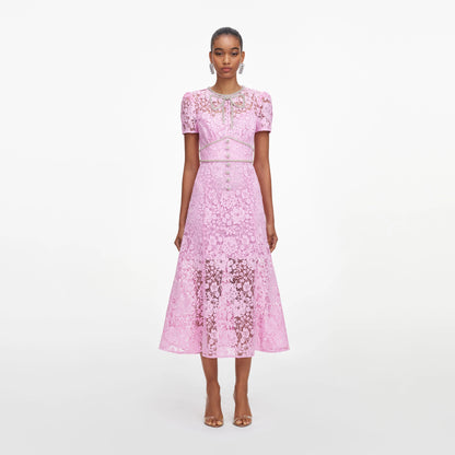Pink Cord Lace Midi Dress