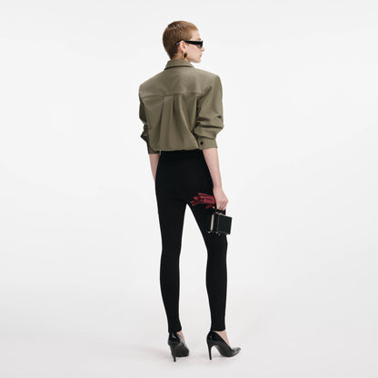 Black Belted Knit Leggings