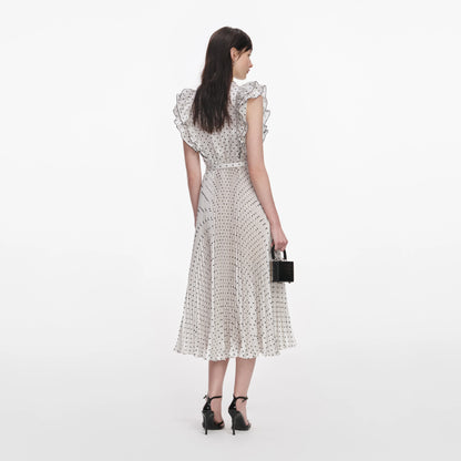 Cream Ramie Polka Dot Midi Dress