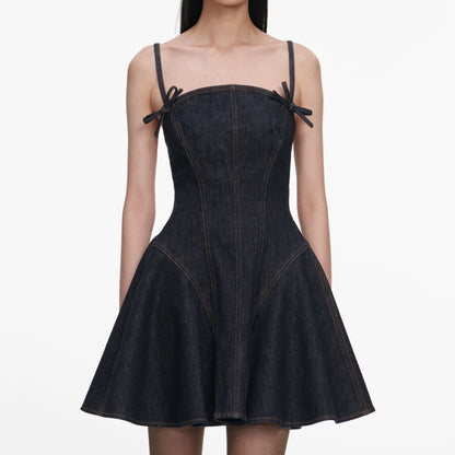 Indigo Denim Bow Mini Dress