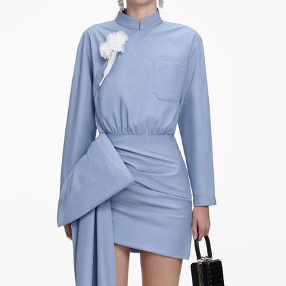 Blue Cotton Tie Side Mini Dress