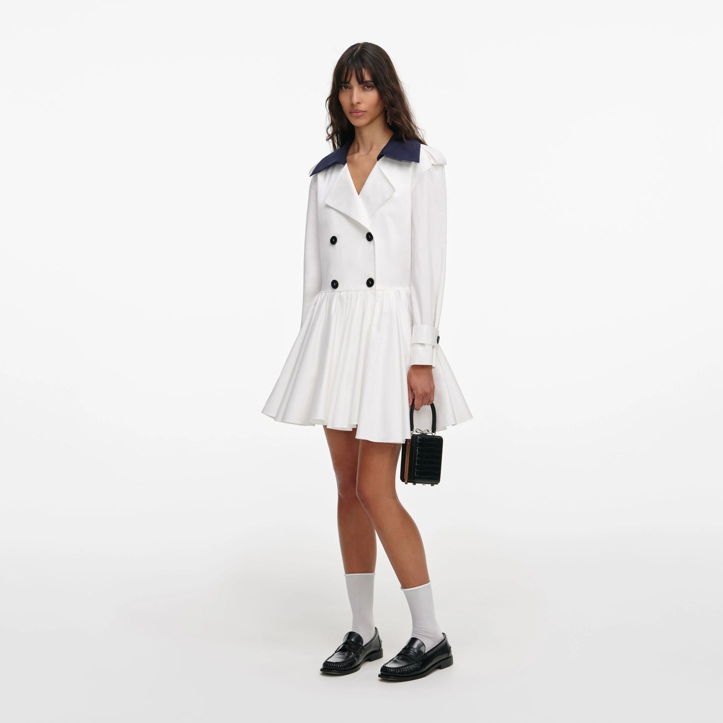 White Cotton Double Breasted Mini Dress