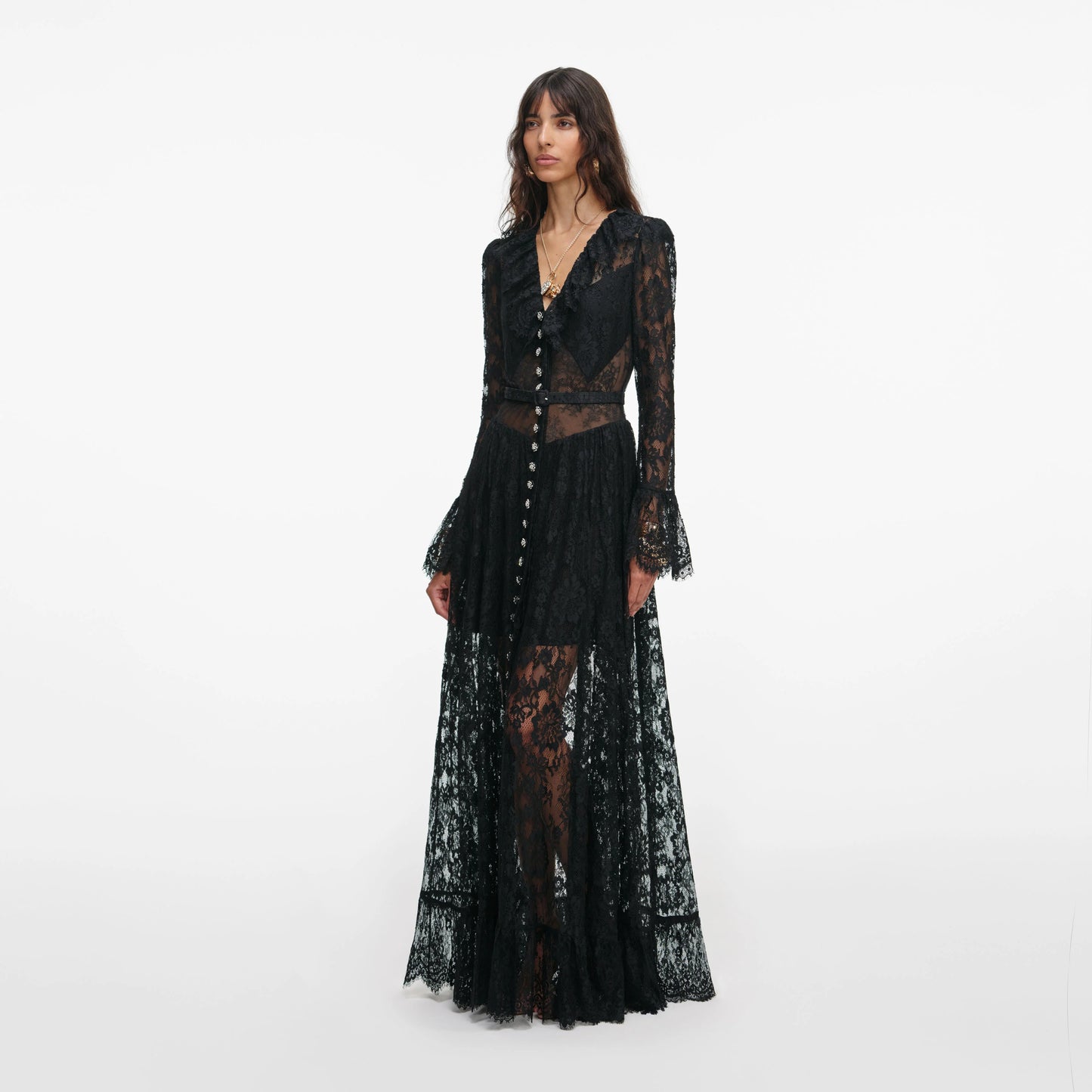 Black Lace Ruffle Maxi Dress