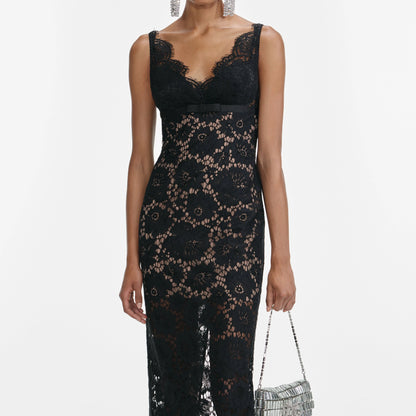 Black Floral Lace Maxi Dress