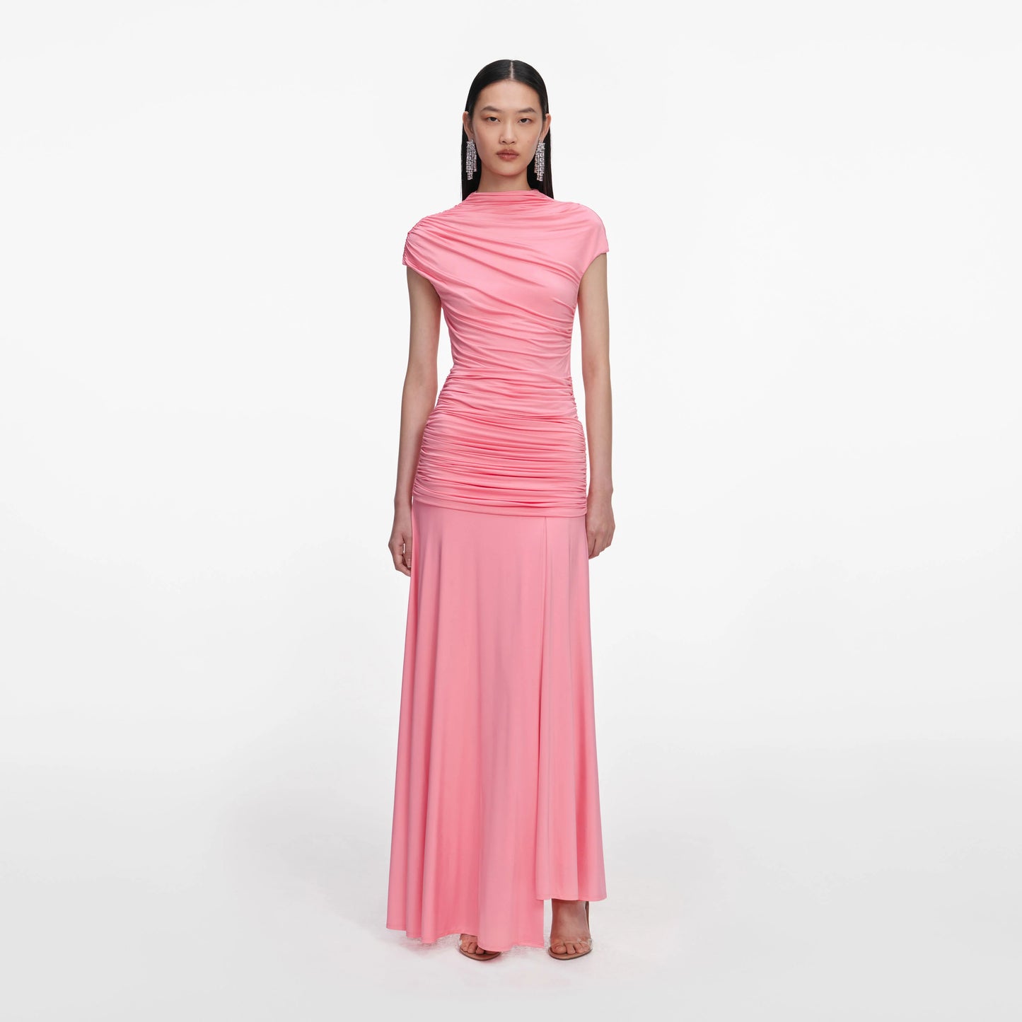 Pink Jersey Gathered Maxi Skirt