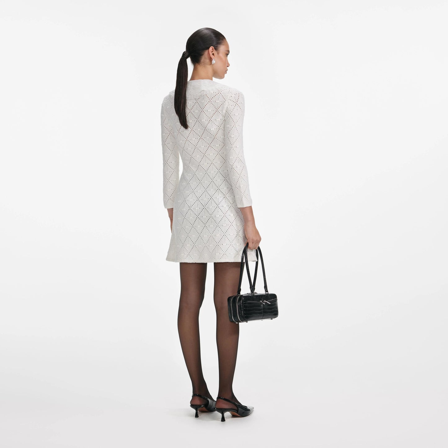 White Lace Bib Knit Mini Dress