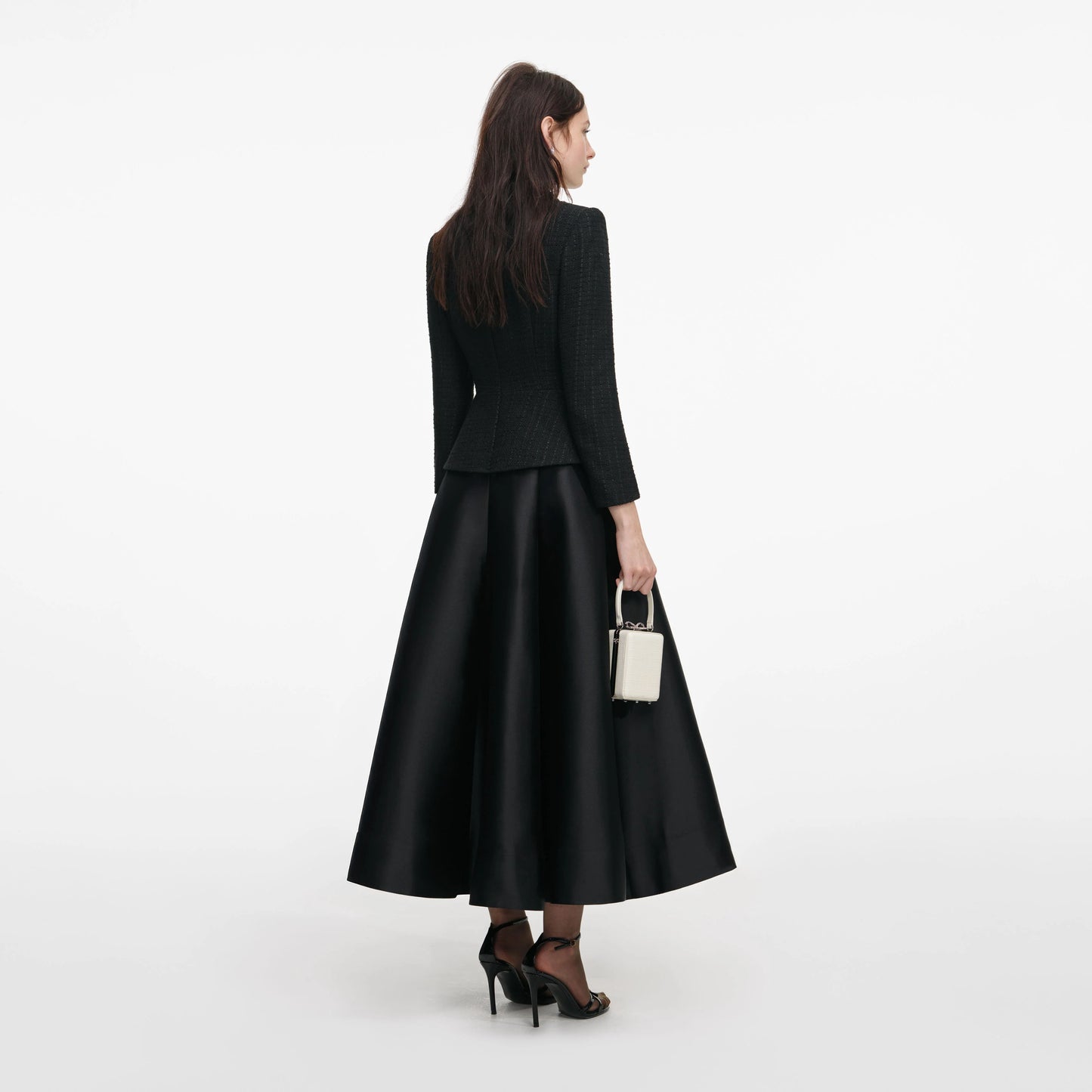 Black Boucle Taffeta Midi Dress